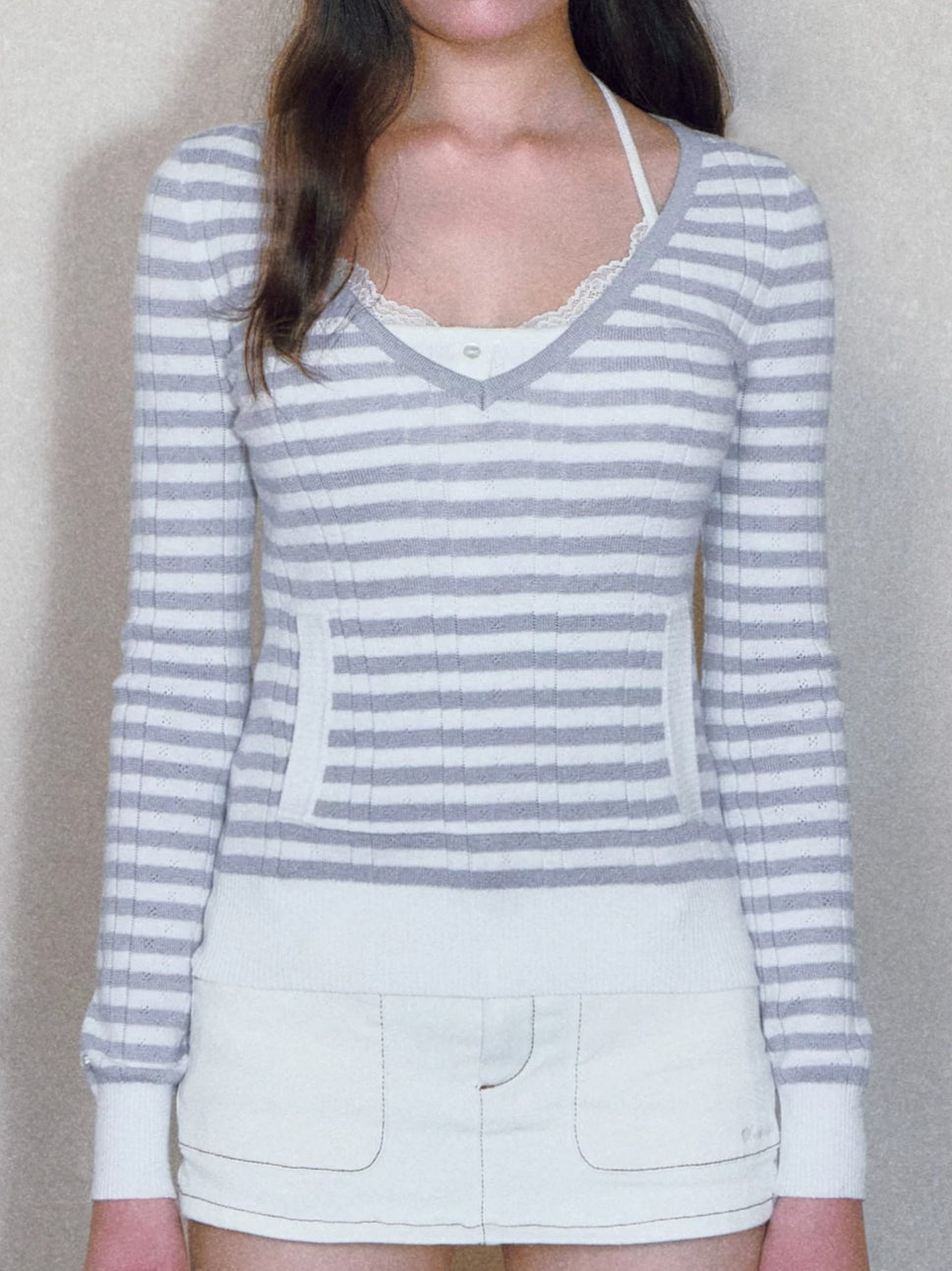 Striped Lace Knit Twinset