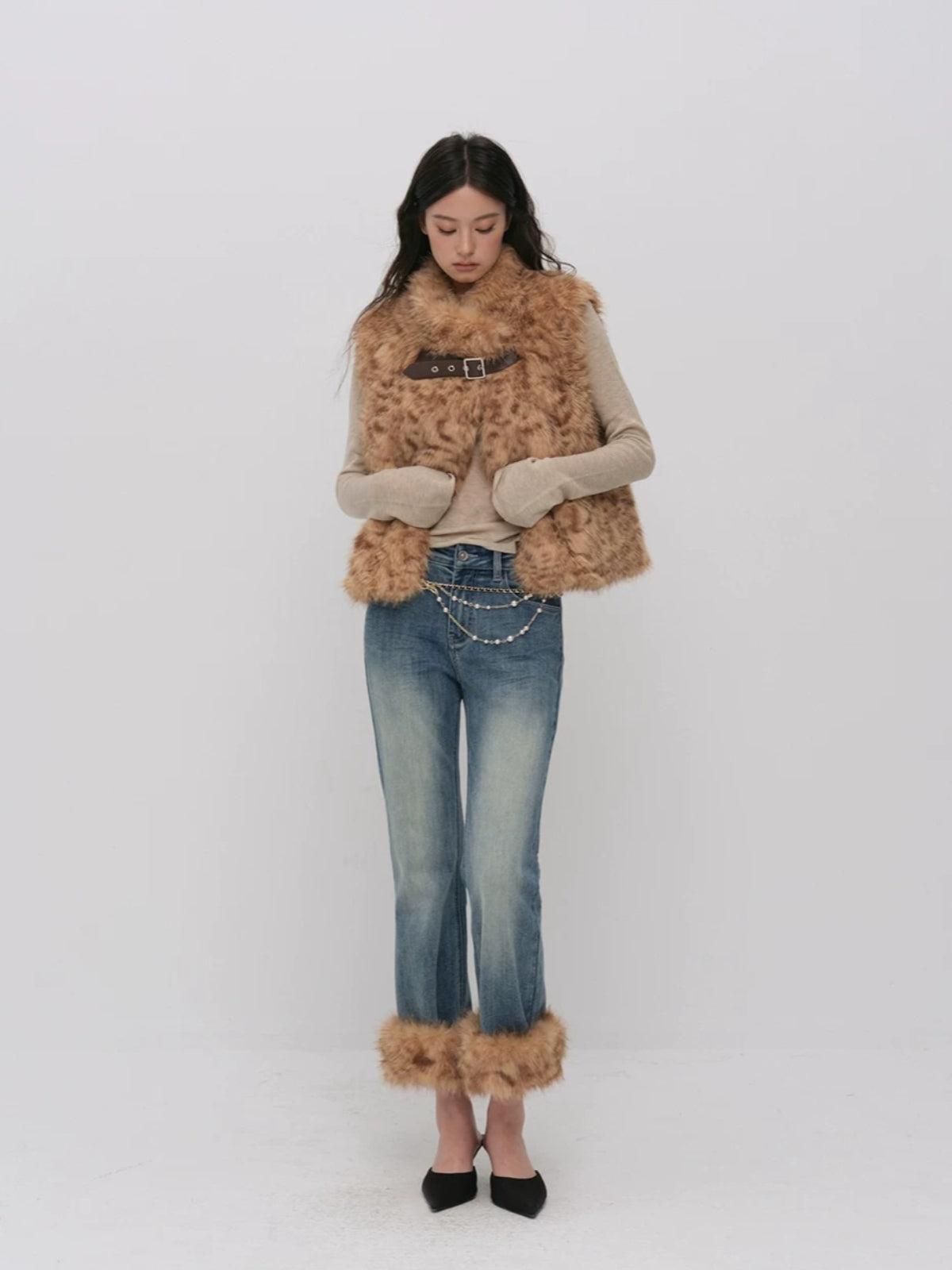 Vintage Washed Cotton Flare Jeans