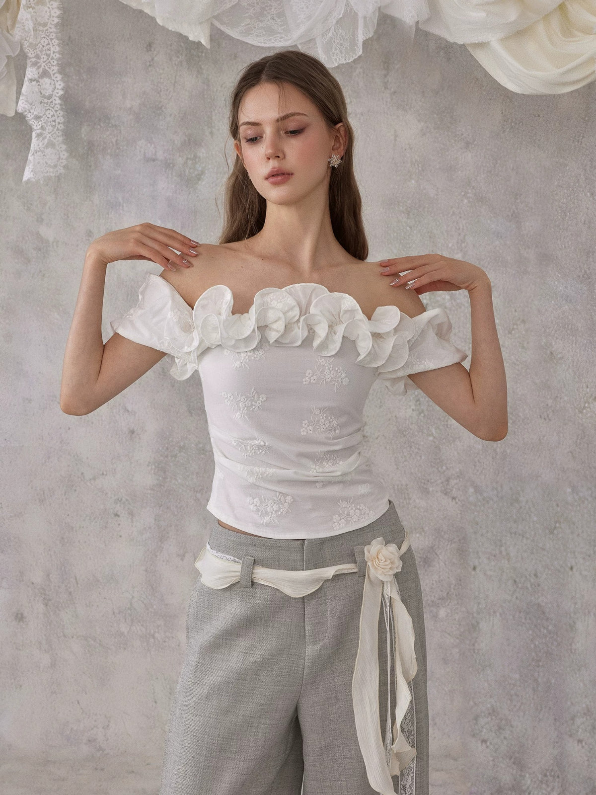 Embroidered Off Shoulder Top
