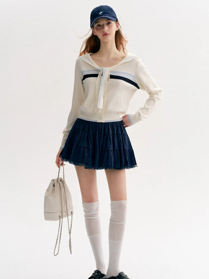 Beige Sailor Cardigan Set