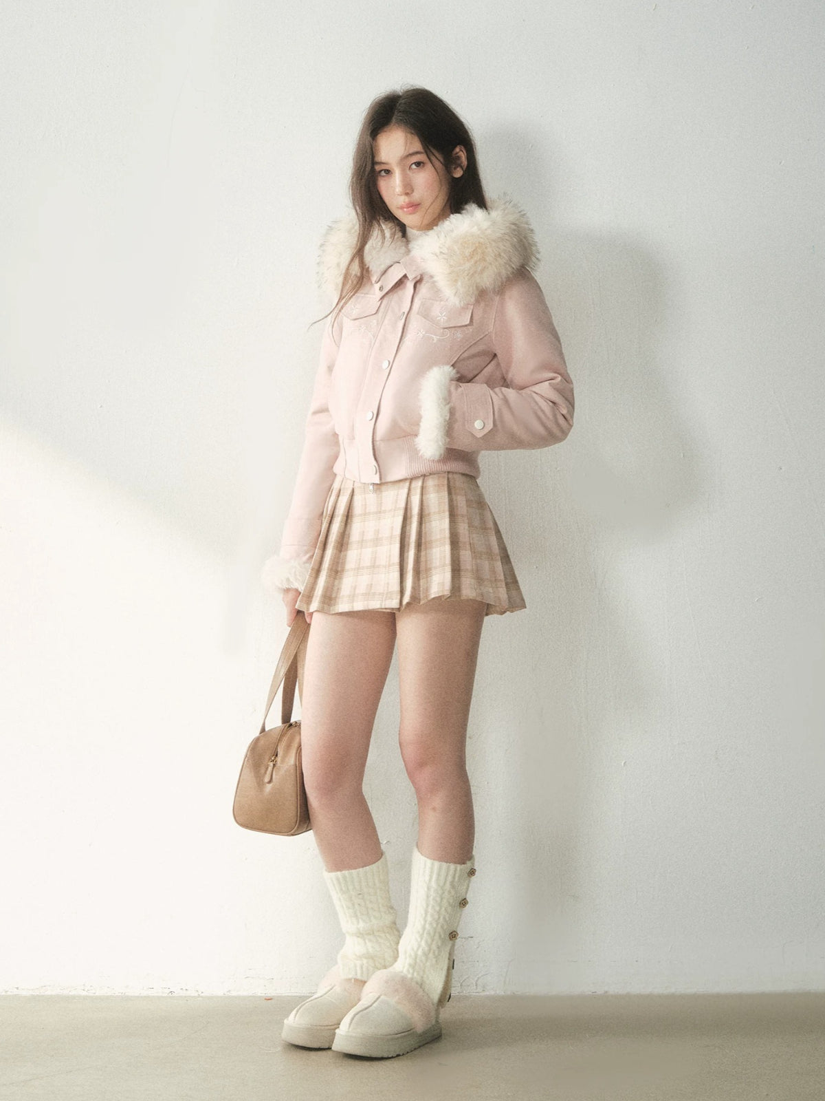Embroidered Faux Suede Hooded Jacket