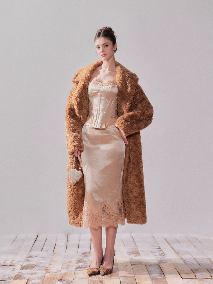 Lace Satin Boned Embroidered Cami &amp; Skirt Set