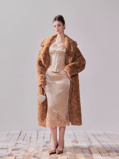 Lace Satin Boned Embroidered Cami &amp; Skirt Set