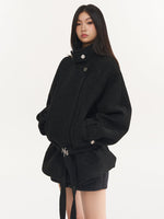 Cream & Black Wool Blend Loose Lapel Jacket