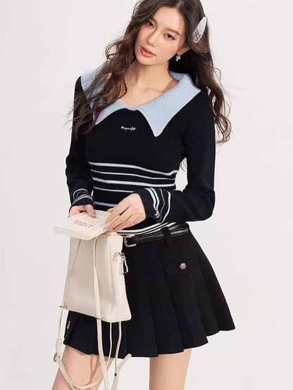 Contrast Collar Knit Polo Top