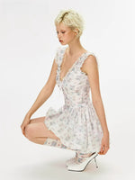 Meow Print V-Neck Dress