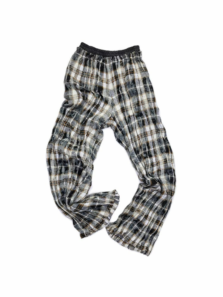 Plaid Crinkle Cargo Pants