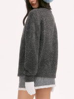 Gray Knit Crewneck Cardigan