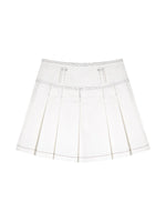 Washed Pleated Denim Skirt