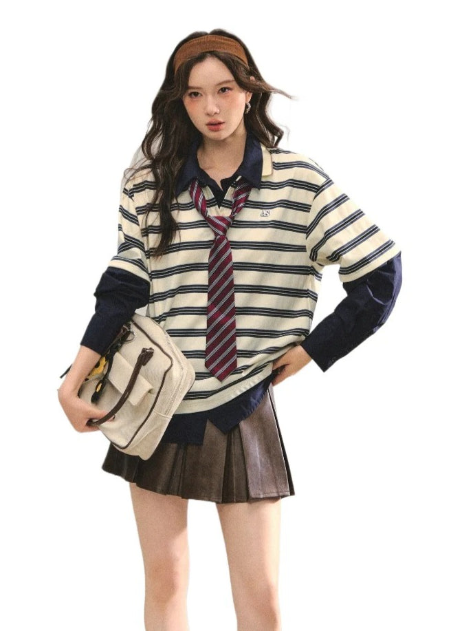 Contrast-Stripe Polo 2-in-1 Sweatshirt