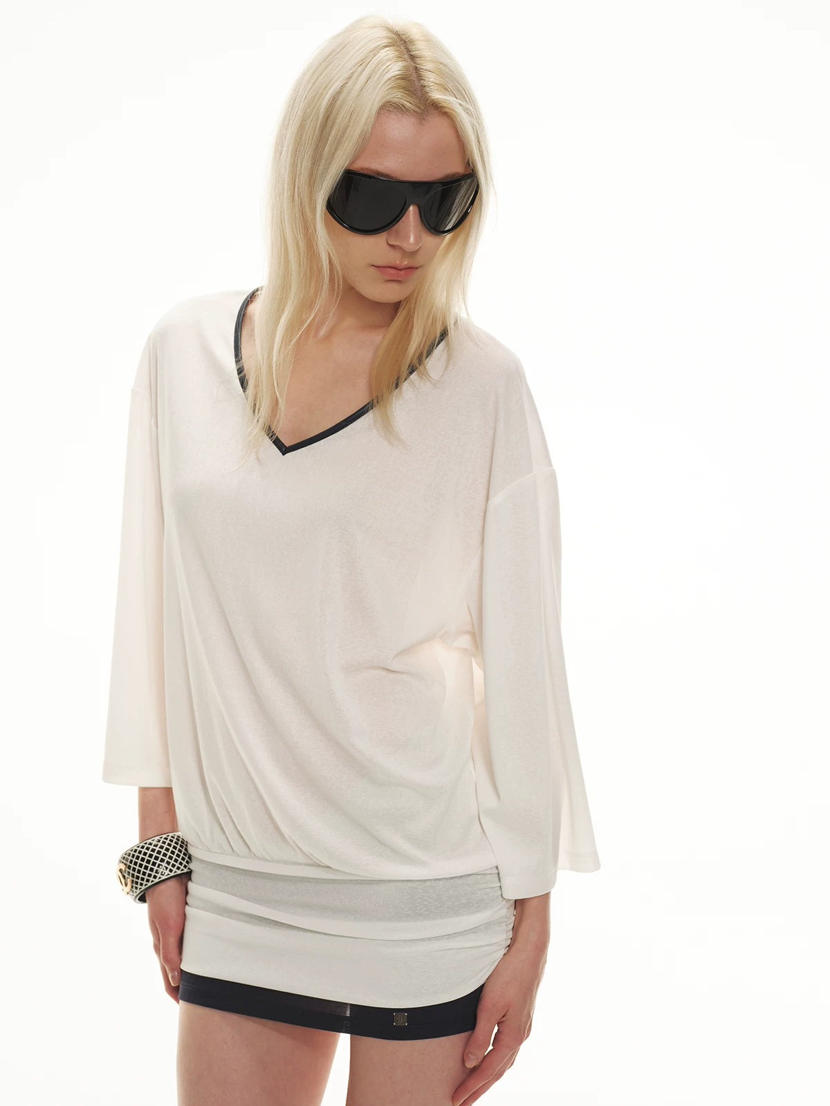 Contrast V Neck Dress