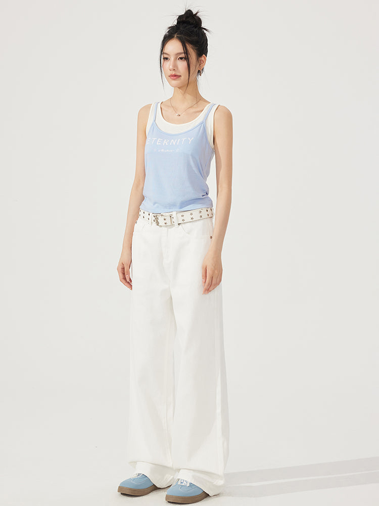Fake Two-Piece Contrast-Color Spliced Tank Top