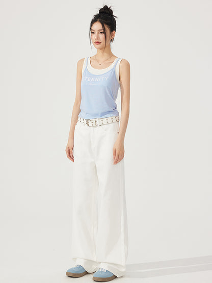 Fake Two-Piece Contrast-Color Spliced Tank Top