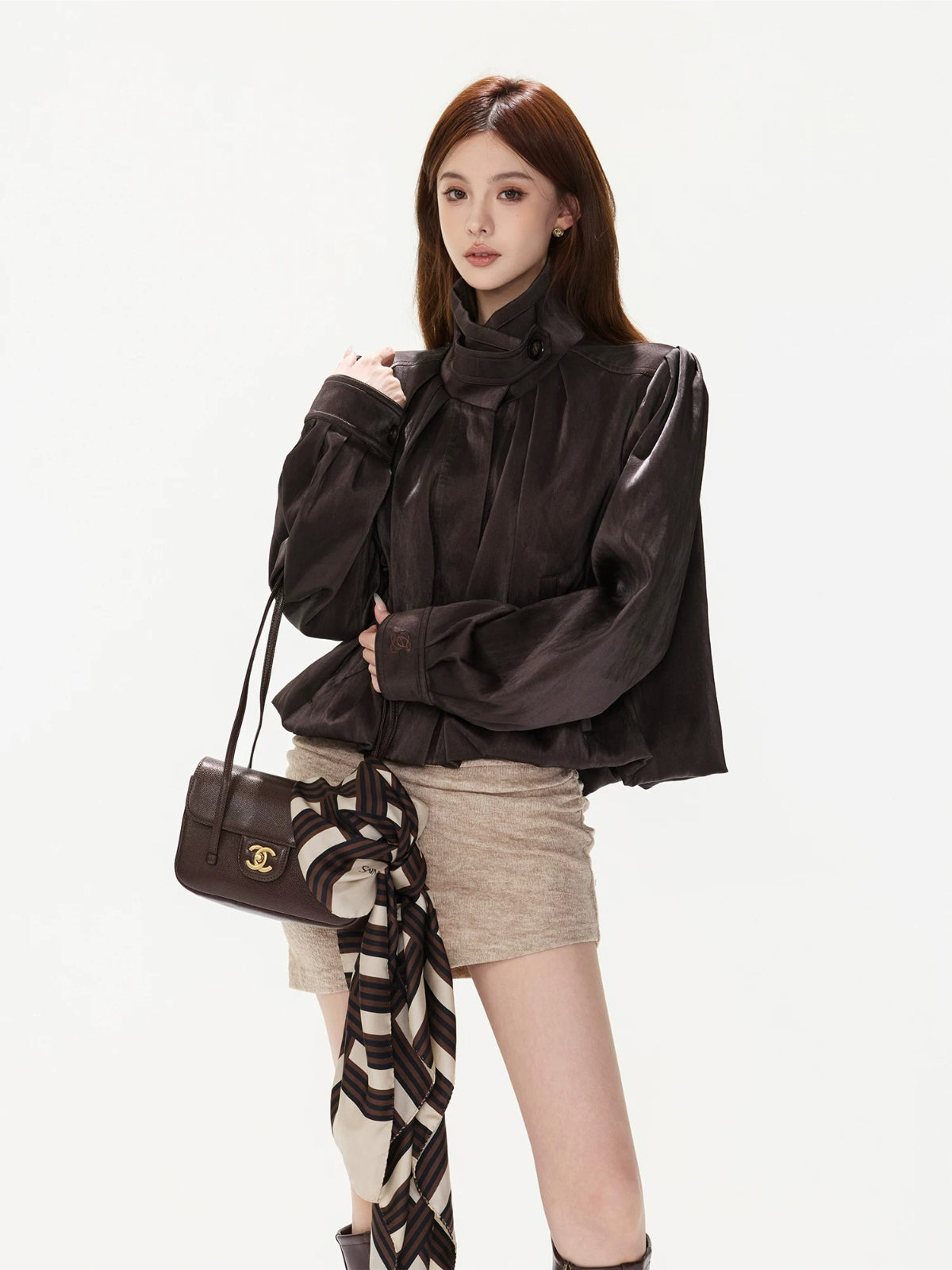 Plum Ruched Satin PU Jacket