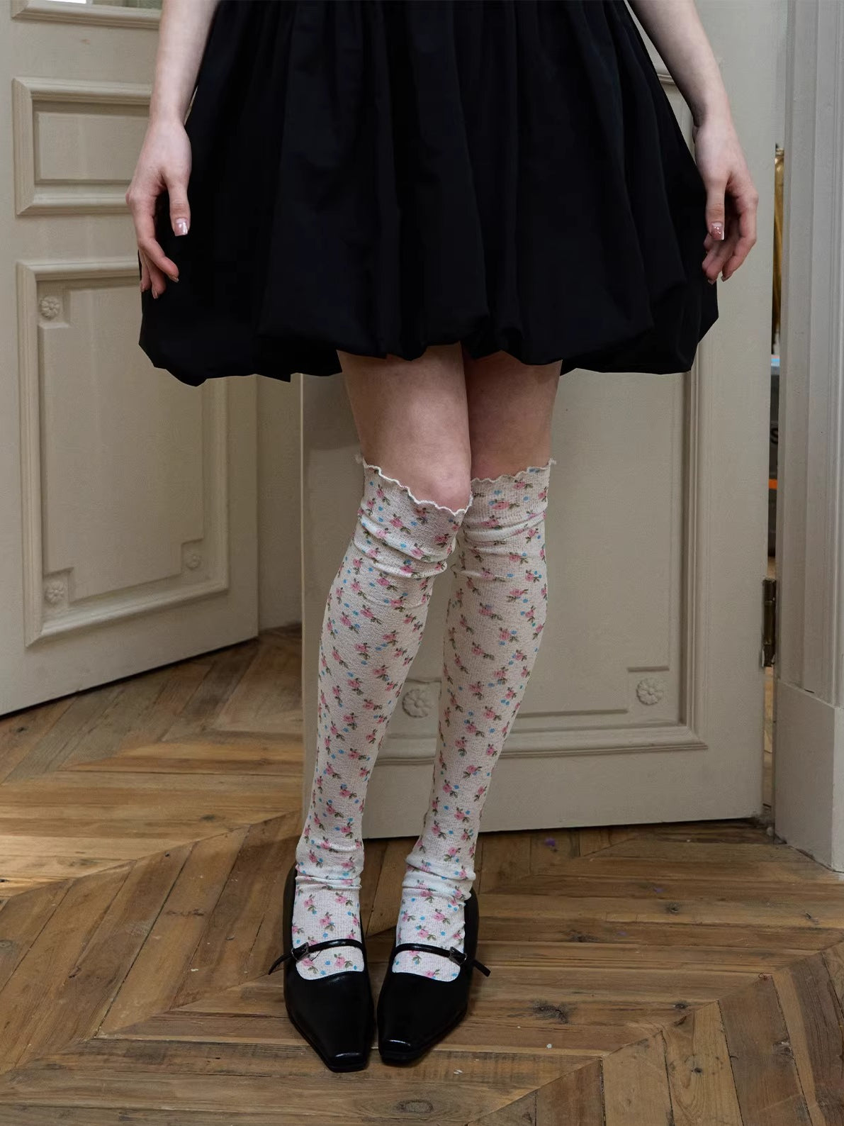 Floral Print Over-the-Knee Socks