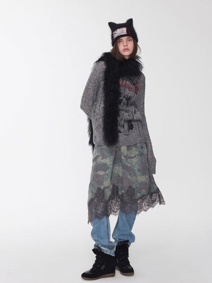 Icelandic Animal Jacquard Cutout Knit Sweater