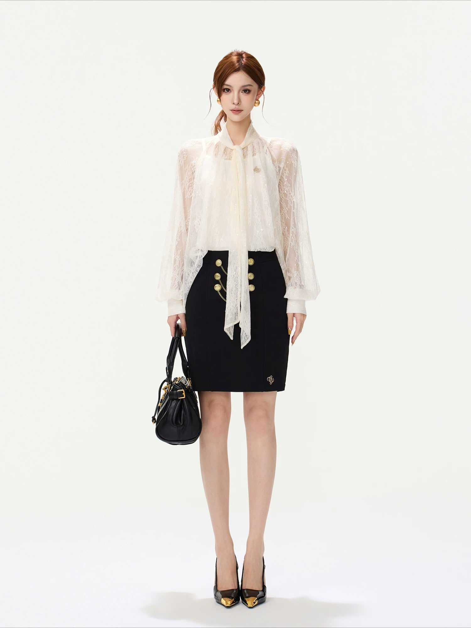 Sequin Lace Ribbon Blouse