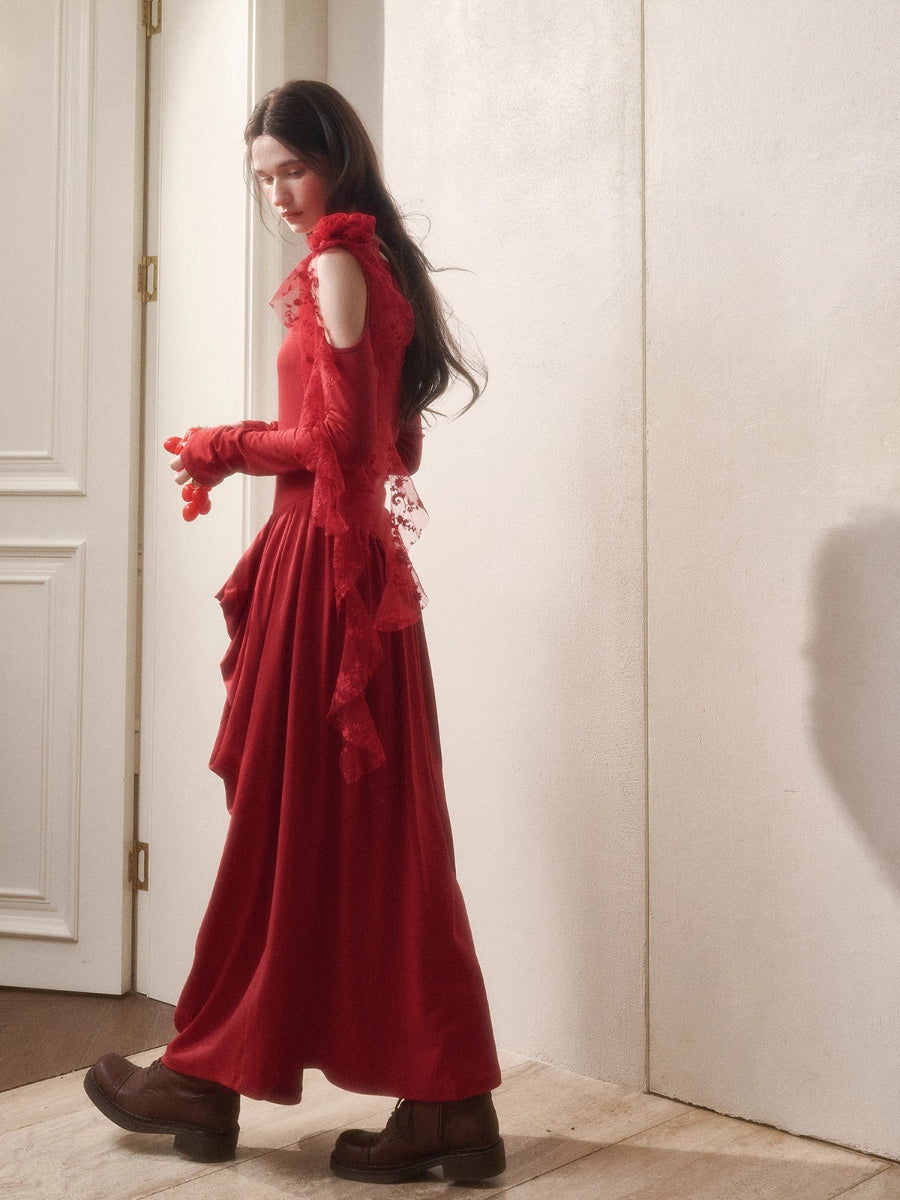 Berry Glaze Off-Shoulder Knit Maxi Dress