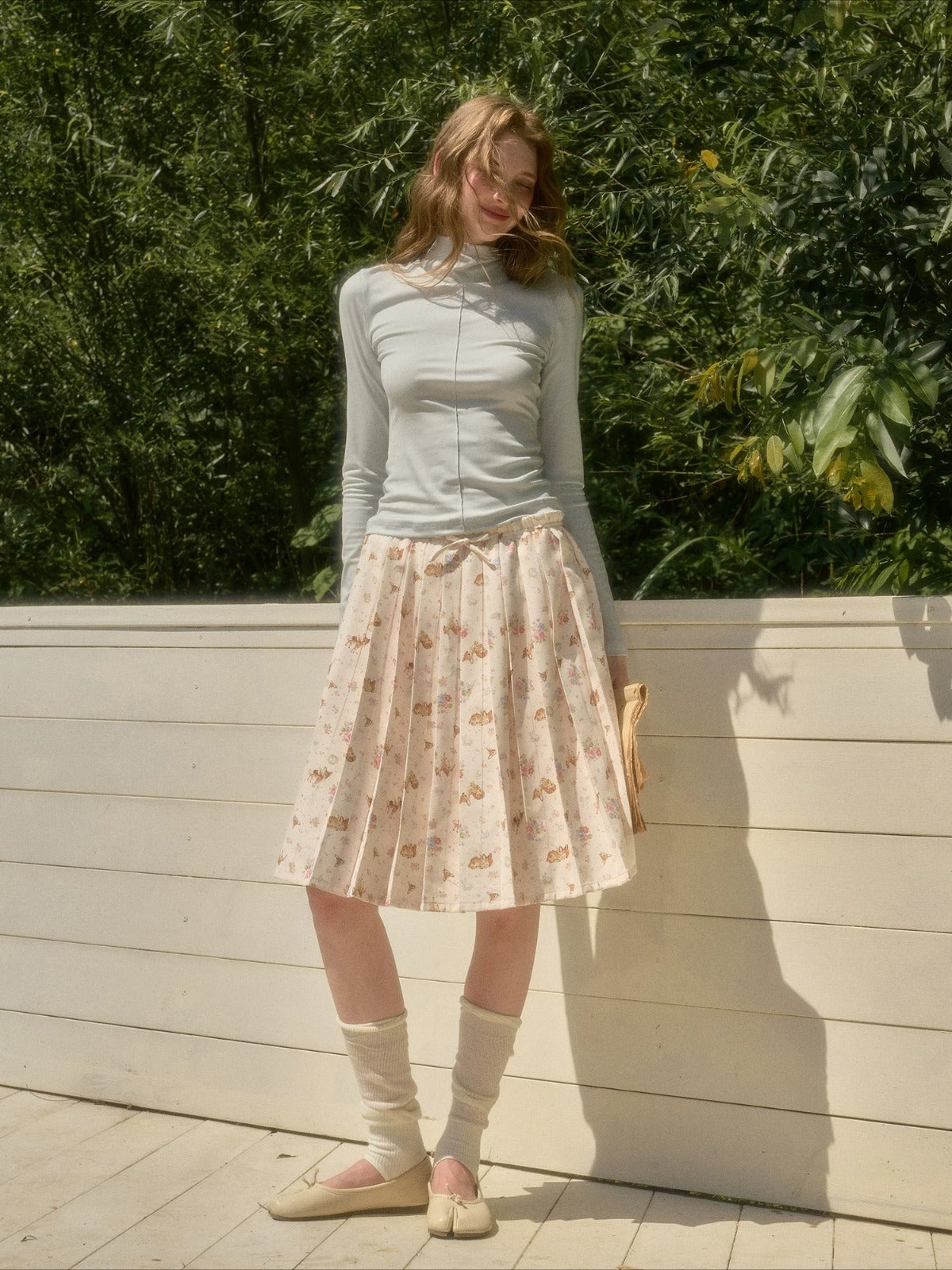 Pleated Floral Skirt