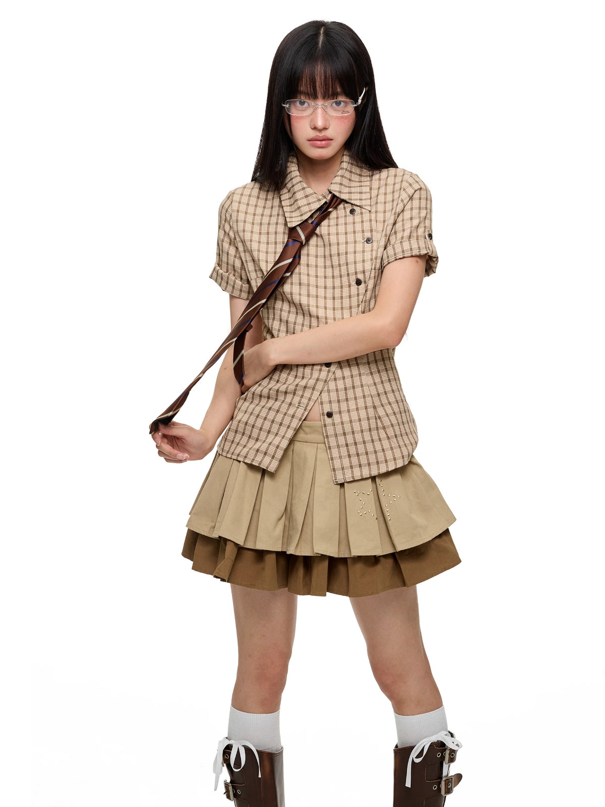 Korean Slim Waist Checkered Shirt