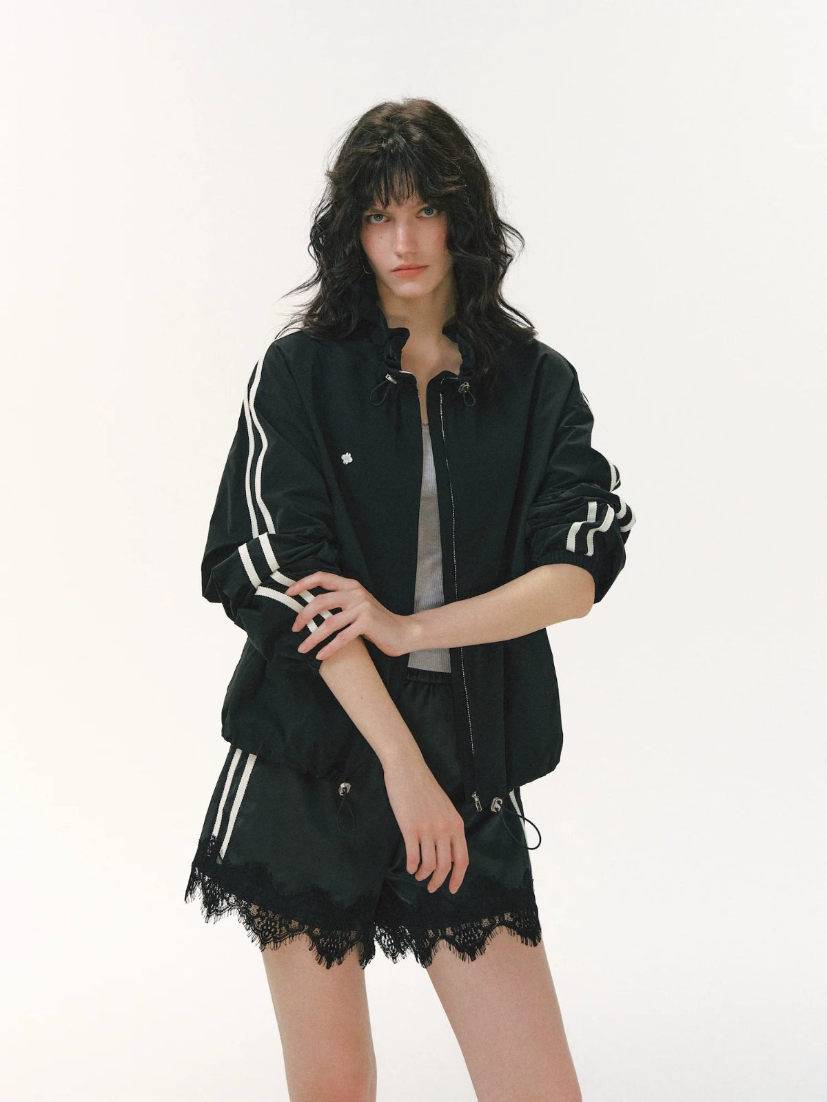 Ribbon Ruffle Drawstring Jacket