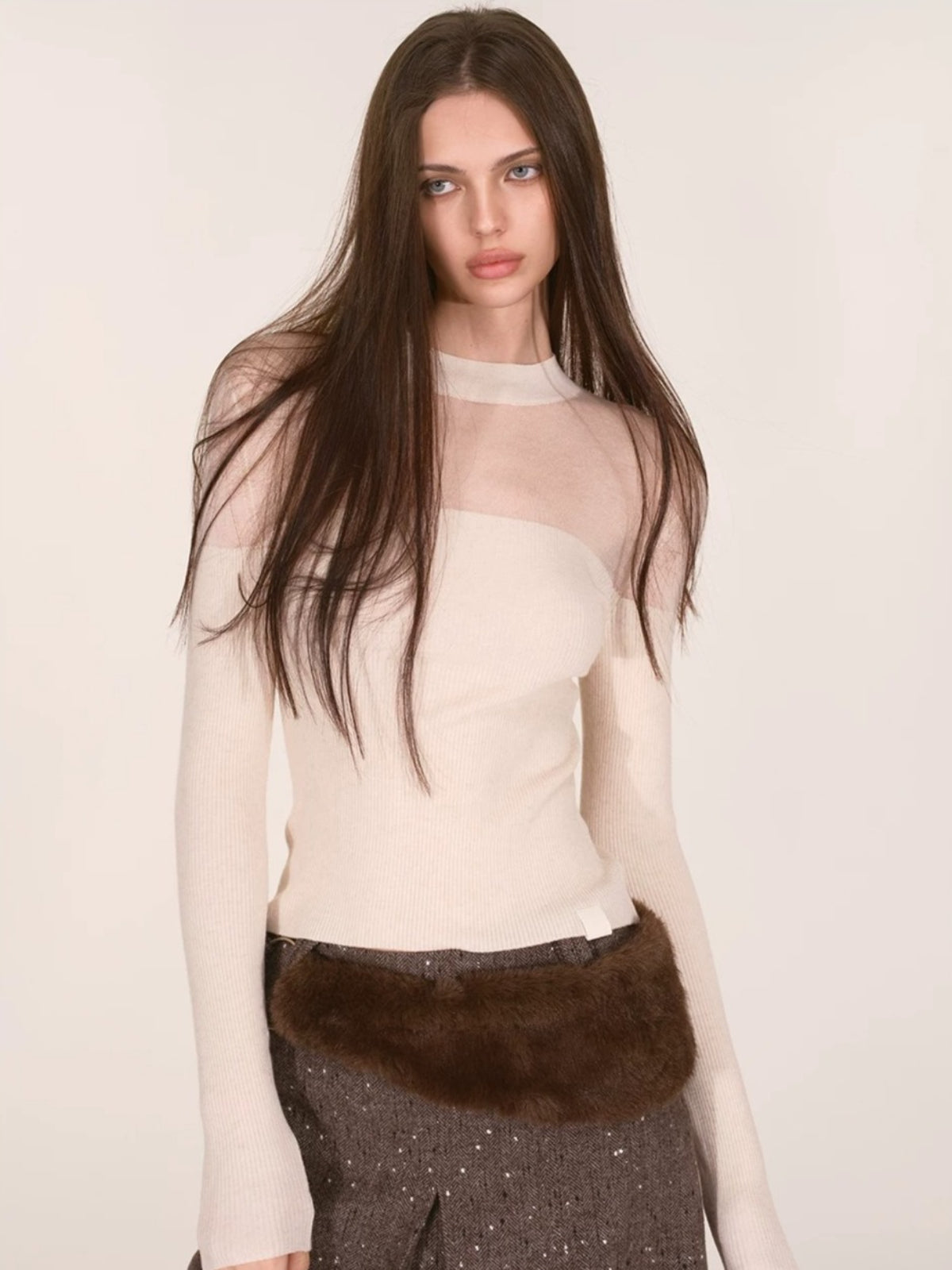 Speckled Faux Fur A-Line Skirt