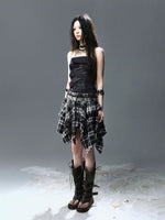 Graffiti Ruched Plaid Bustier Dress