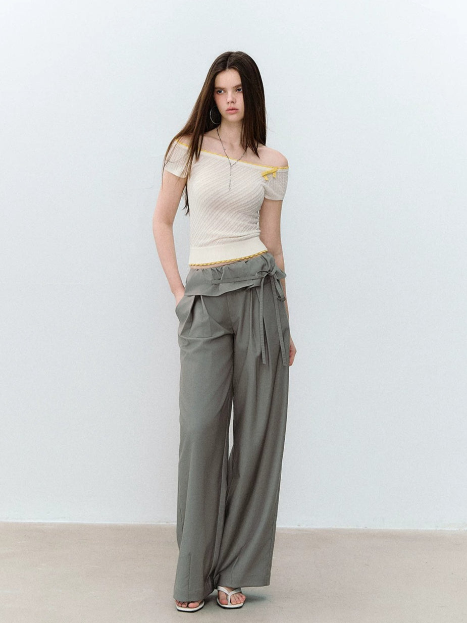 Acetate Wool Off-Shoulder T-shirt