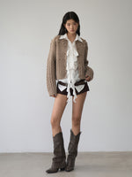 White Ruffled Drawstring Long-Sleeve Shirt
