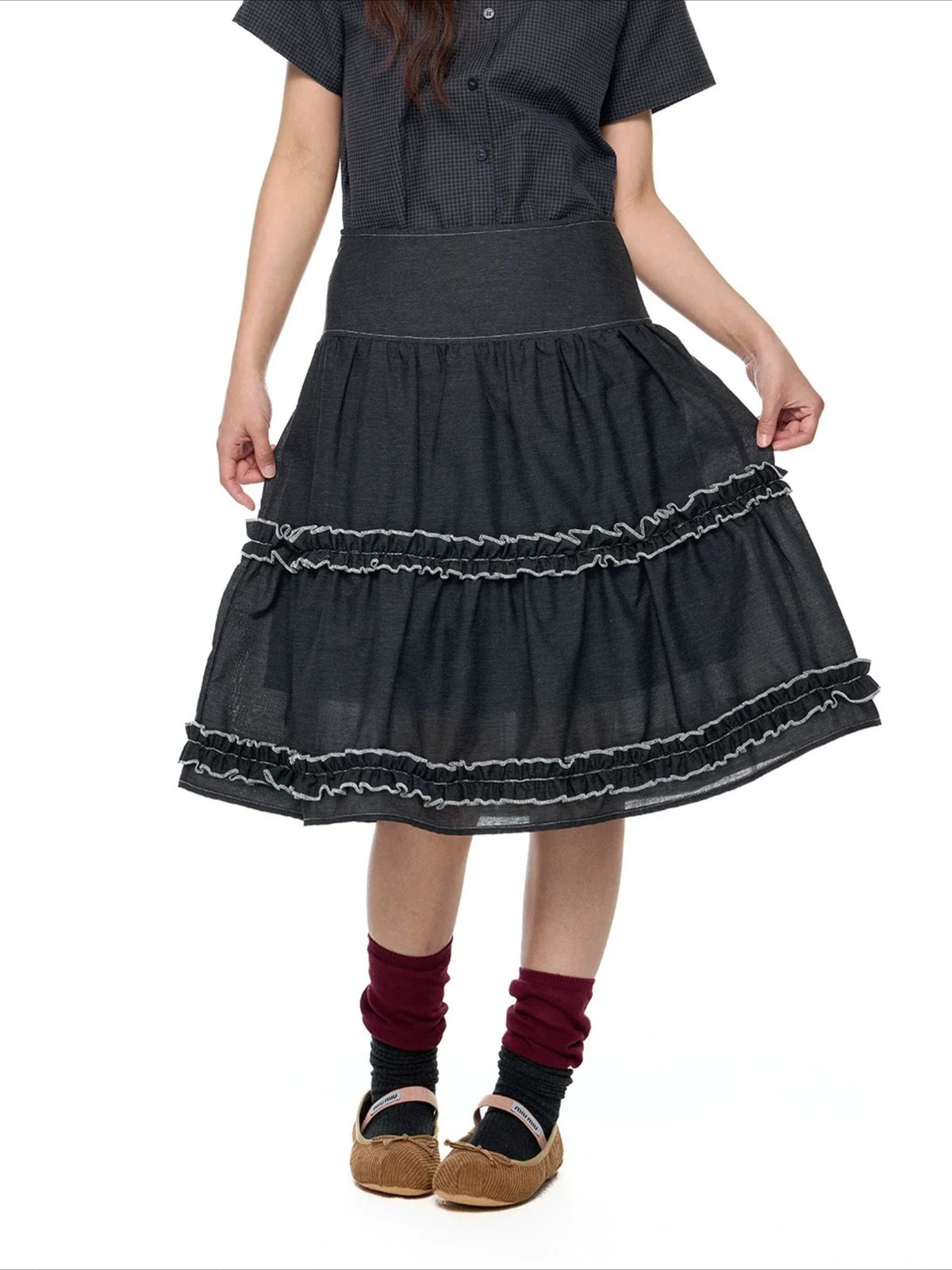 Ruffle Layered Midi Skirt