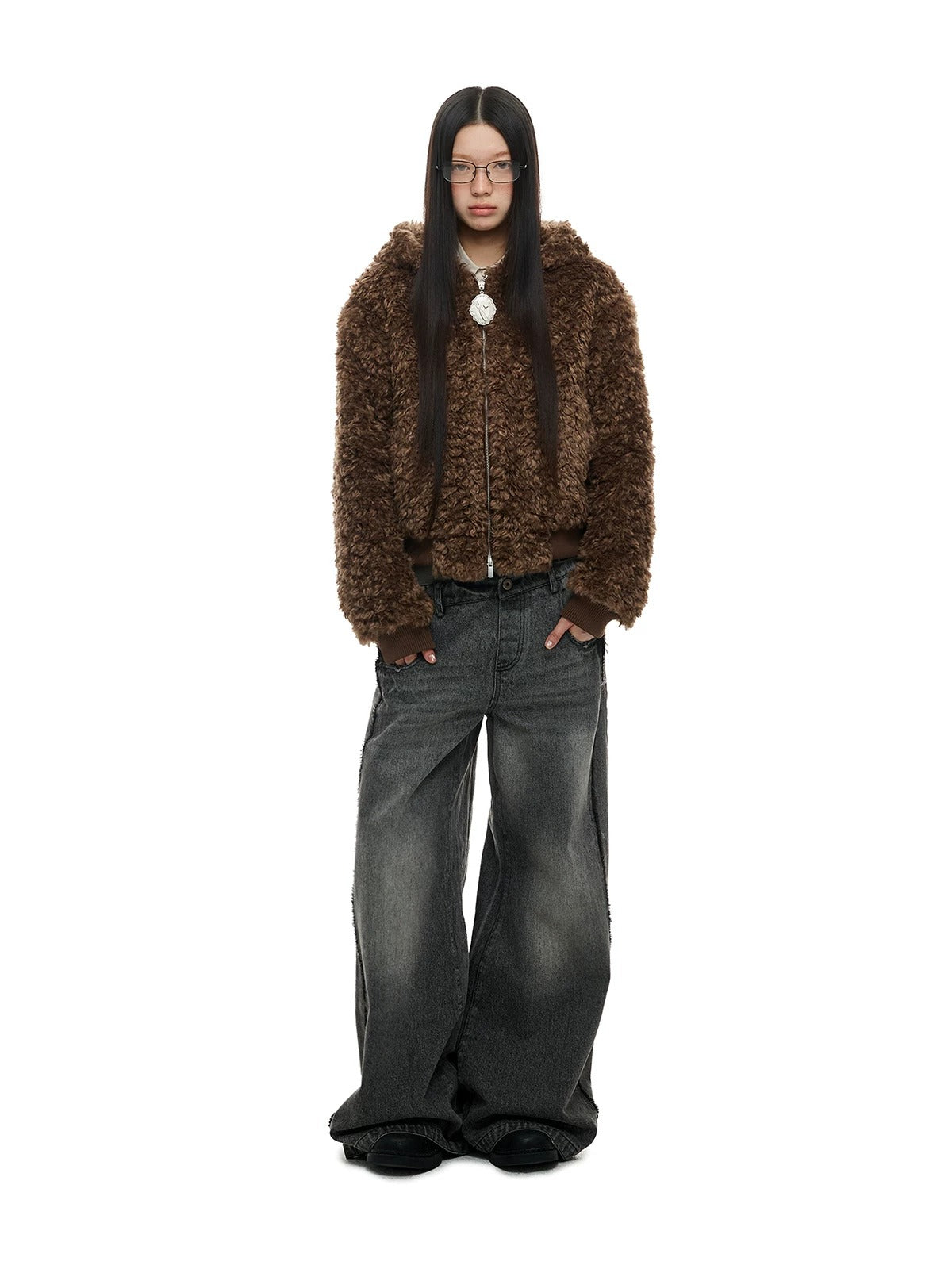 Faux Wool Hooded Short Coat