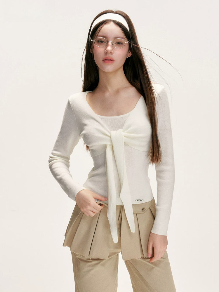 Bowknot Crewneck Knit Top