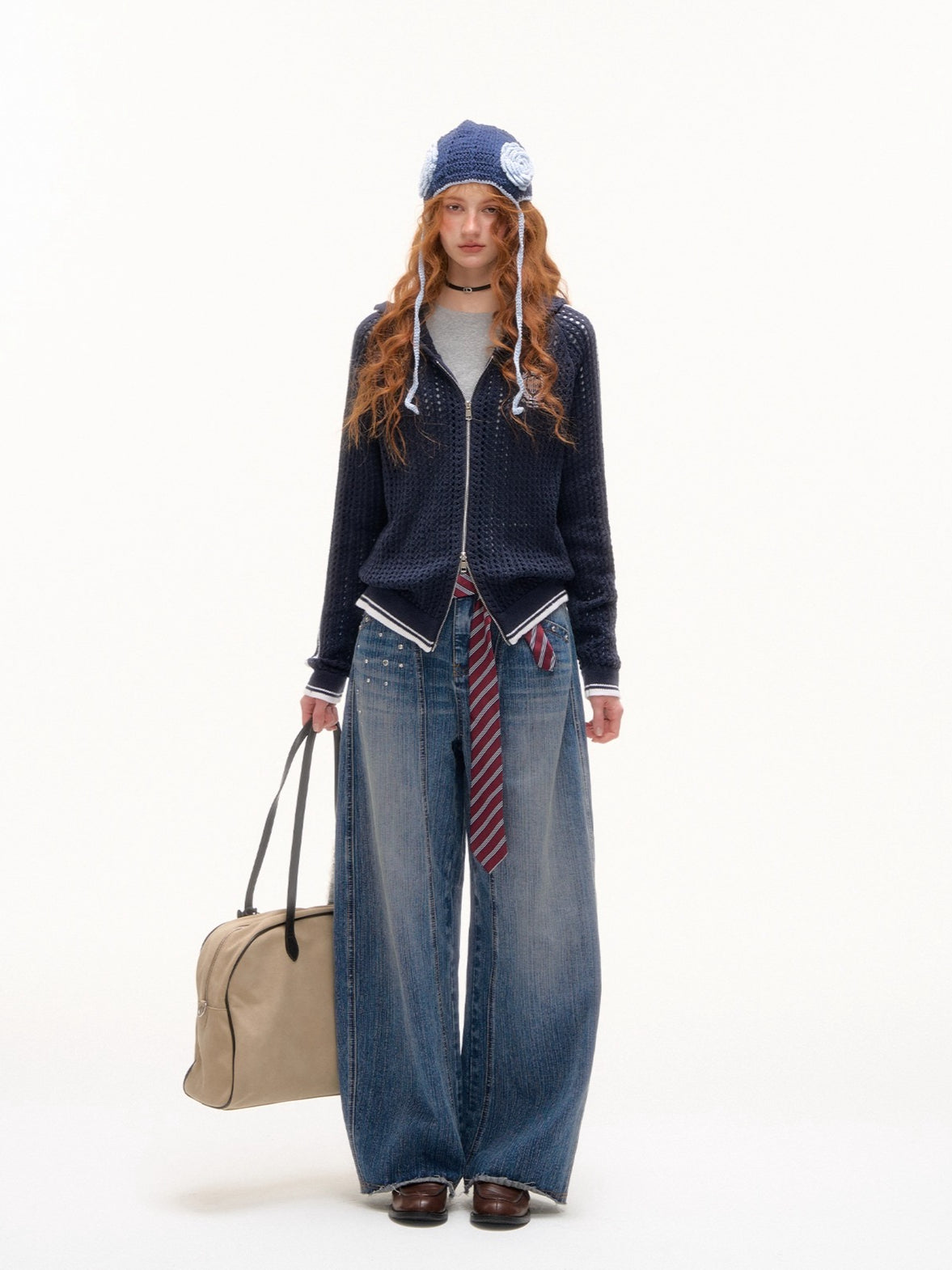 Blue &amp; Red Embroidered Knit Hoodie