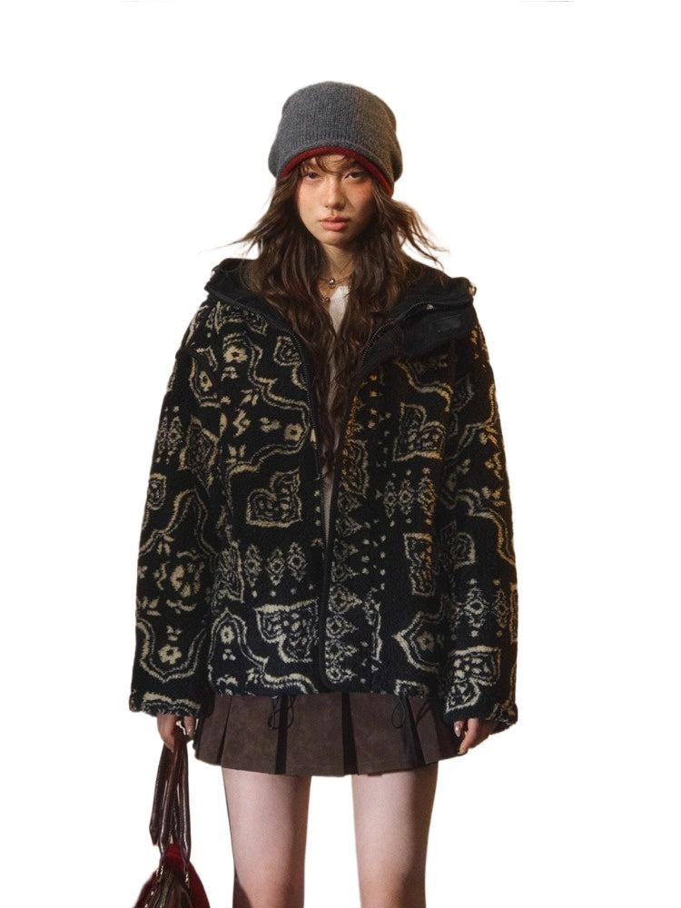 Jacquard Fleece Hooded Casual Jacket