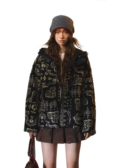 Jacquard Fleece Hooded Casual Jacket