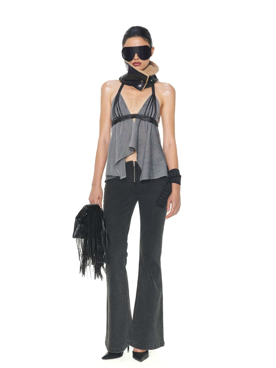 Backless V-Neck Halter Top
