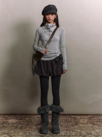 Drape-Neck Slim Knit Top