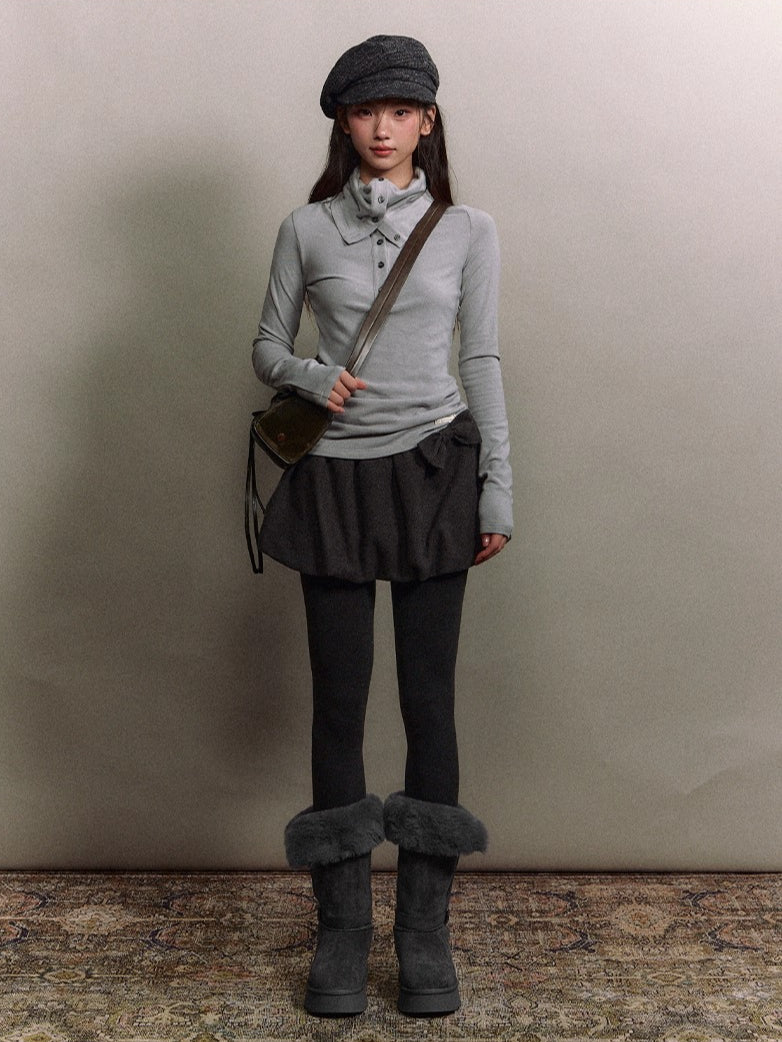 Drape-Neck Slim Knit Top