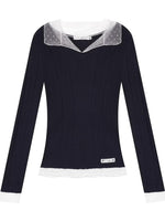 Polka Dot Mesh Wool Blend Knit Top