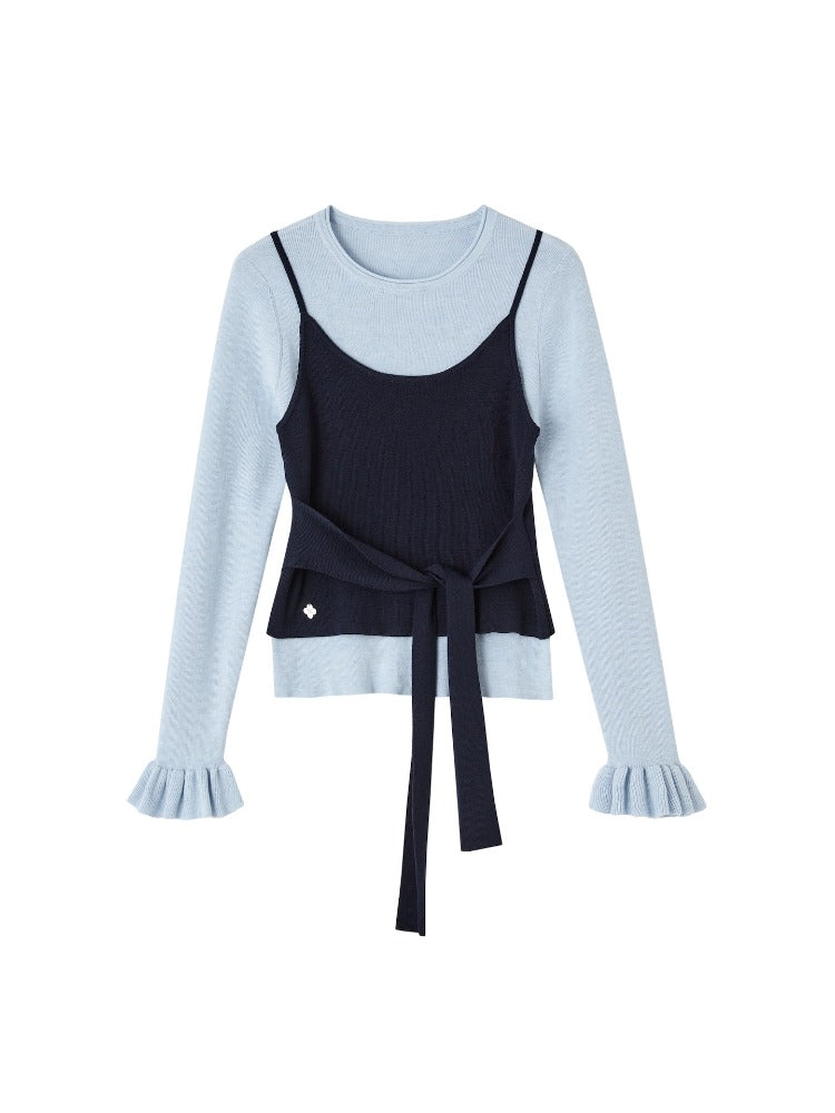 Contrast Tie Crewneck Sweater