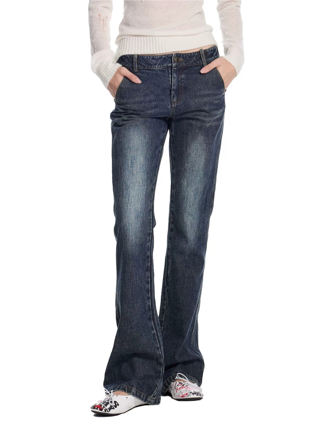 Chain Rivet Flared Denim Jeans