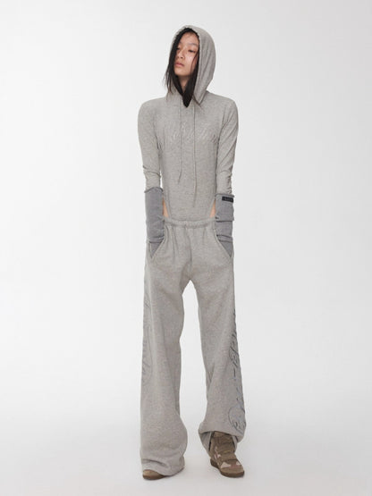Letter Embroidery Hooded Bodysuit
