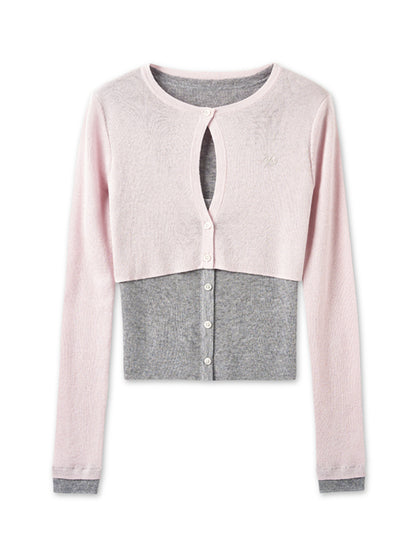 Fake Two-piece Layered Contrast-color Top