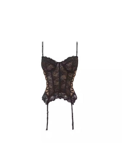 Black &amp; Pink Lace Fishbone Bustier