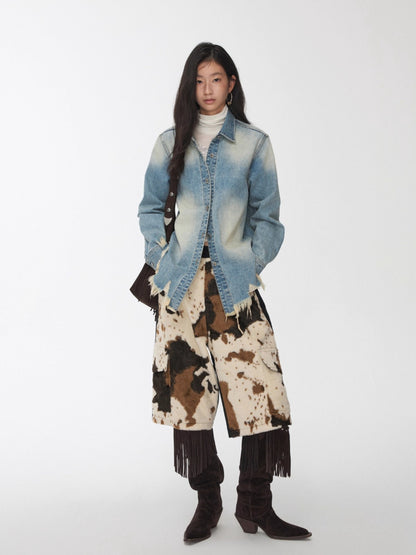 Cow Pattern Faux Fur Shorts