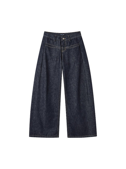 Denim Blue Pleated Banana Jeans