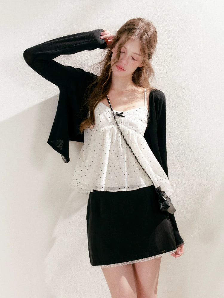 Black Lace Trim Knit Cardigan