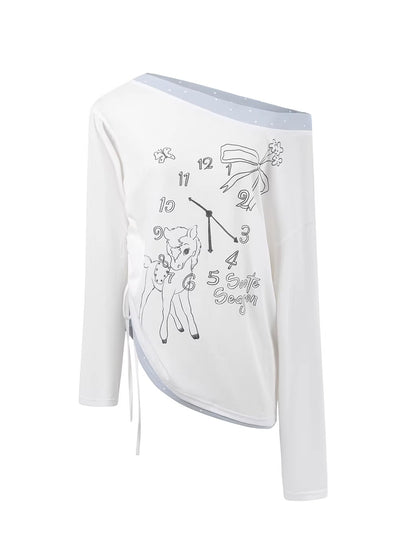 White Clock-Print Polka Dot Tee