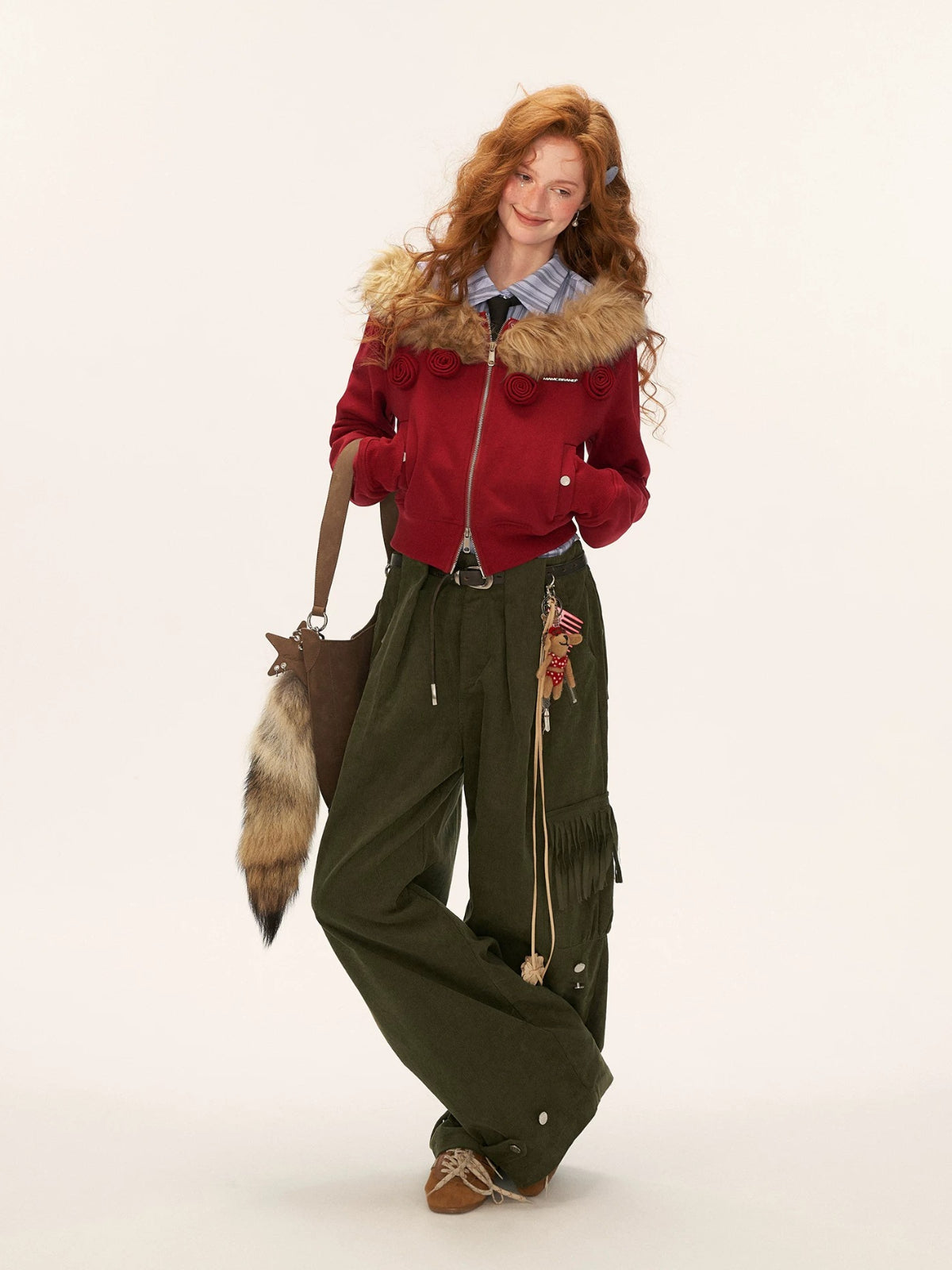 Fringed Corduroy Straight-Leg Pants
