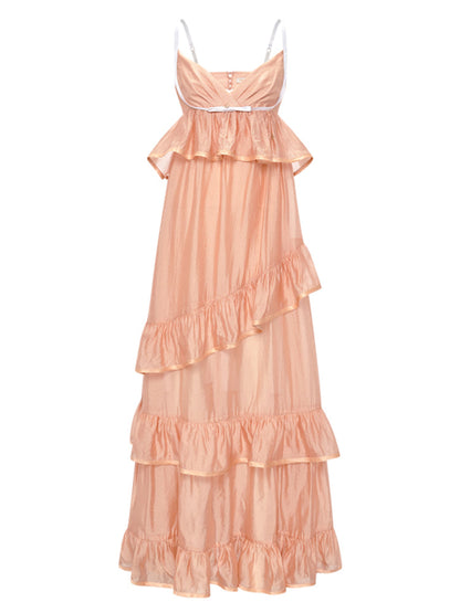Ruffled Spaghetti Strap Backless Dress